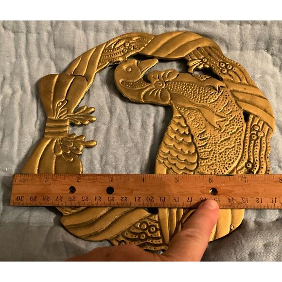 Brass Duck Holiday Wreath Trivet Wall Decoration 8in Heavy Weight Solid - Picture 6 of 6
